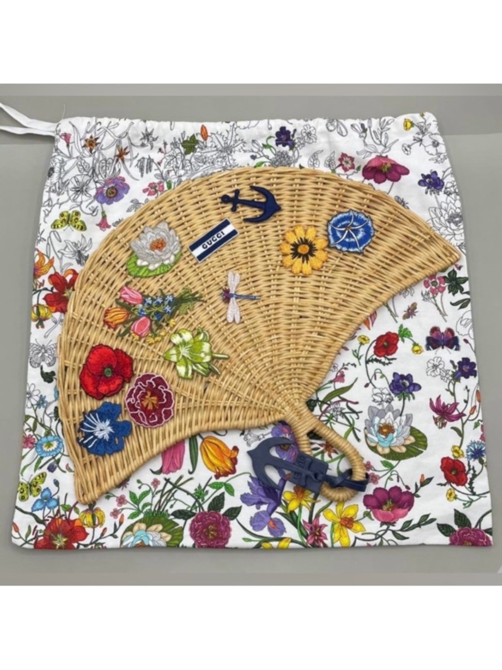 Gucci Japanese Uchiwa Wicker Fan & Appliqué Gift Set - Rare & Collectable
